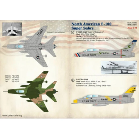 Print Scale 72-241 - 1/72 Airplane F-100 Super Sabre Aircraft wet decal