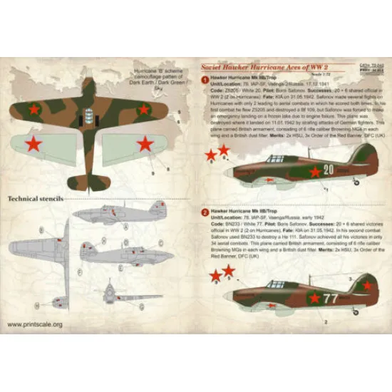 Print Scale 72-242 - 1/72 Airplane Soviet Hawker Hurricane, Aces of WWII