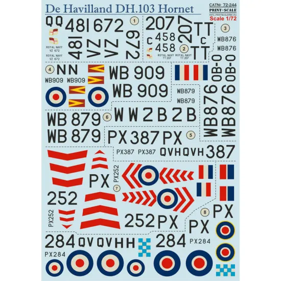 Print Scale 72-244 - 1/72 De Havilland DH.103 Hornet Aircraft wet decal