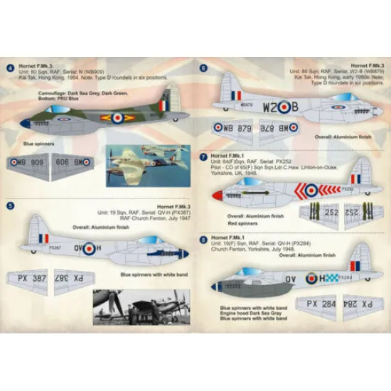 Print Scale 72-244 - 1/72 De Havilland DH.103 Hornet Aircraft wet decal