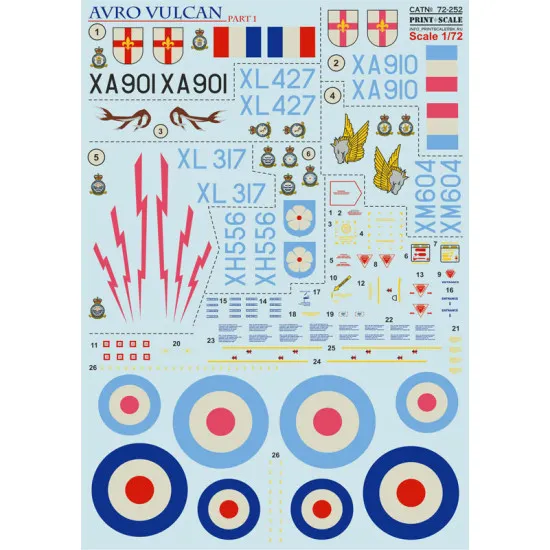 Print Scale 72-252 - 1/72 Avro Vulcan, Part 1 Accessories, Aircraft wet decal