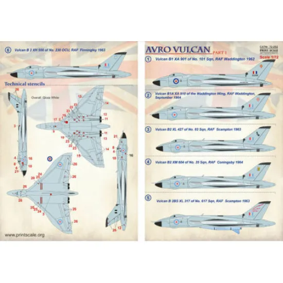 Print Scale 72-252 - 1/72 Avro Vulcan, Part 1 Accessories, Aircraft wet decal