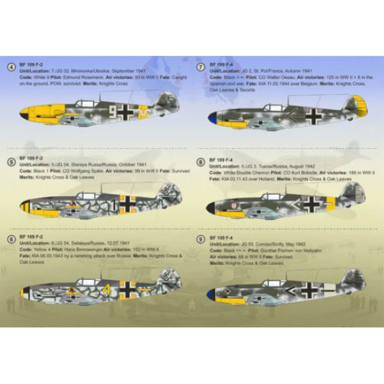 Print Scale 72-254 - 1/72 Messerschmitt Bf.109 F Aces, Aircraft wet decal