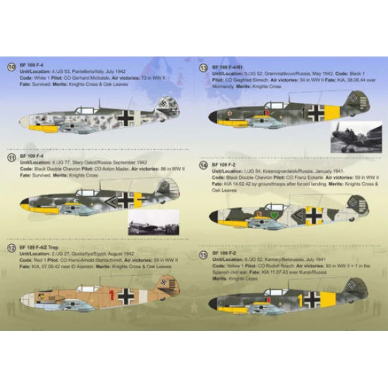 Print Scale 72-254 - 1/72 Messerschmitt Bf.109 F Aces, Aircraft wet decal