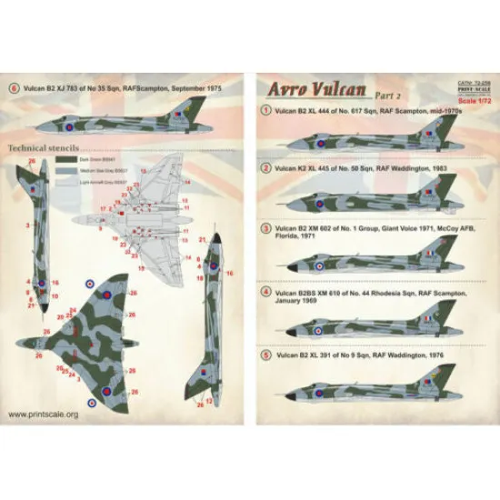 Print Scale 72-256 - 1/72 Avro Vulcan, Part 2 Airplane Accessories, wet decal