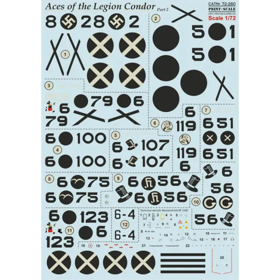 Print Scale 72-260 - 1/72 Heinkel He-51 Aces Of The Legion Condor Part 2, decal