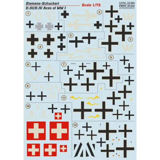 Print Scale 72-264 - 1/72 Siemens-schuckert D.III/D.IV, Aircraft wet decal Print Scale 72-264 - 1/72 Siemens-schuckert D.III/D.IV, Aircraft wet decal