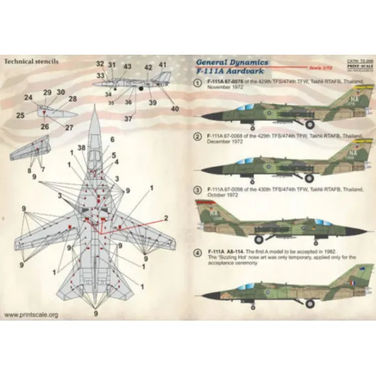 Us Stock Print Scale 72-268 - 1/72 F-111a Aardvark, Aircraft Wet Decal