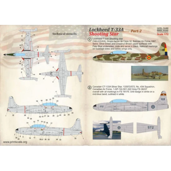 Print Scale 72-269 - 1/72 Lockheed T-33a Shooting Star, Part 2, wet decal