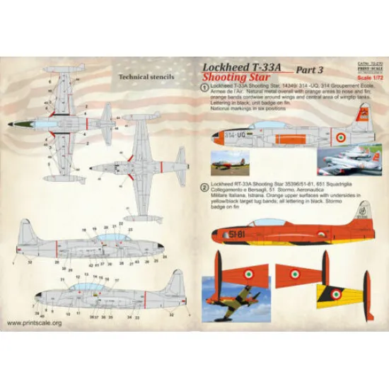 Print Scale 72-270 - 1/72 Lockheed T-33a Shooting Star, Part 3, wet decal