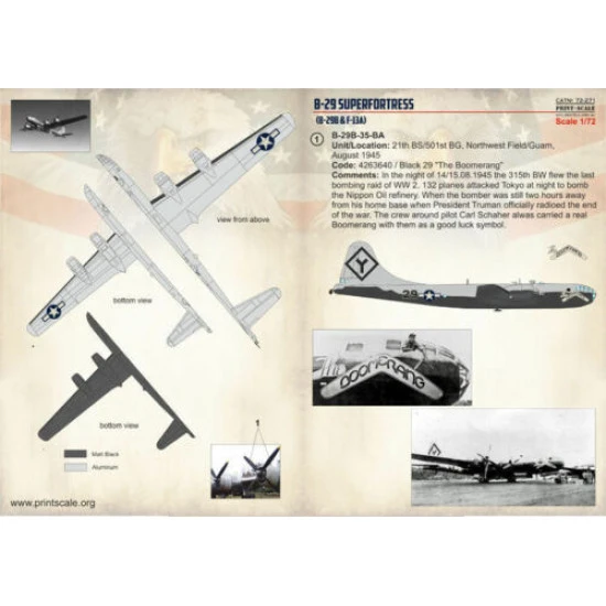 Print Scale 72-271 - 1/72 B-29 Superfortress, Part 1, Aircraft wet decal