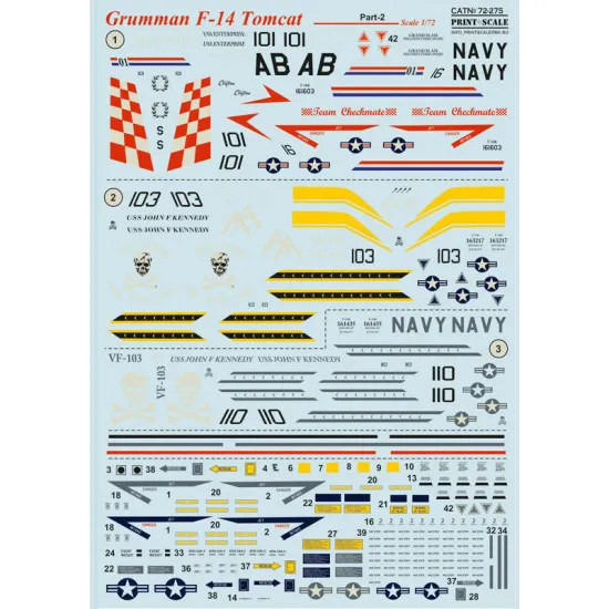 Print Scale 72-275 - 1/72 Decal For F-14 Tomcat, Part 2 (Aircraft wet decal)