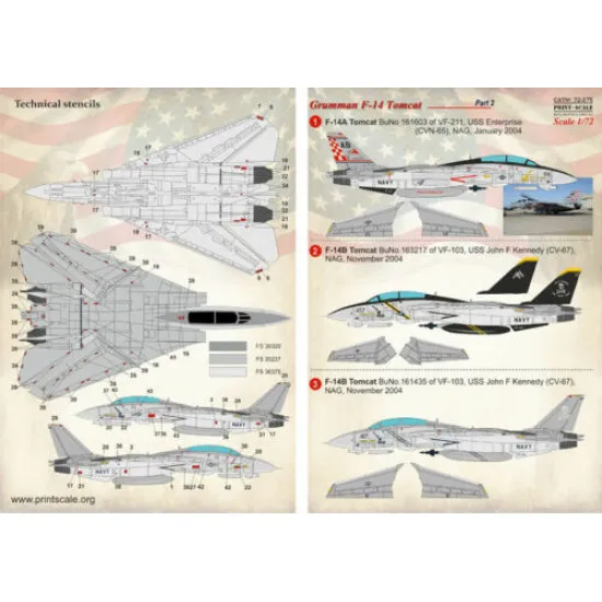 Print Scale 72-275 - 1/72 Decal For F-14 Tomcat, Part 2 (Aircraft wet decal)