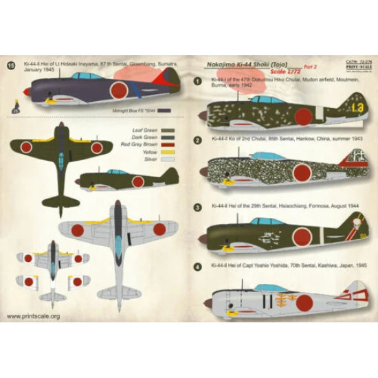 Print Scale 72-276 - 1/72 Nakajima Ki-44 (tojo), Part 2 (Aircraft wet decal)