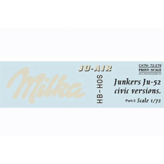 Print Scale 72-279 - 1/72 Junkers Ju-52 Civic Versions Part-3, wet decal