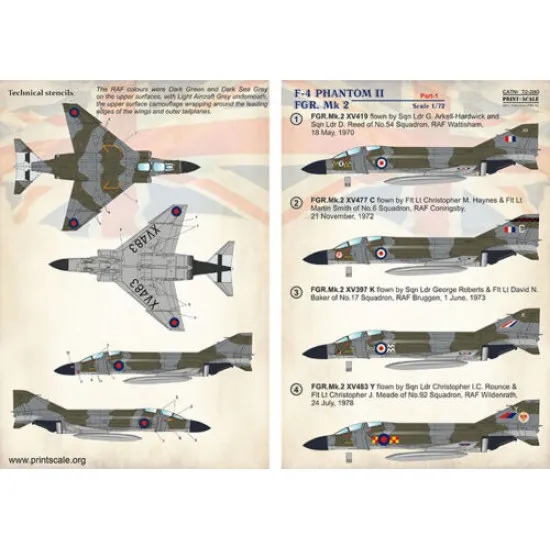 Print Scale 72-280 - 1/72 F-4 Phantom II Fgr.mk 2 Part-1 (Aircraft wet decal)
