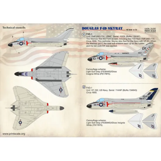 Print Scale 72-297 - 1/72 Douglas F4DF-6 Skyray In the complete set 2 sheets wet