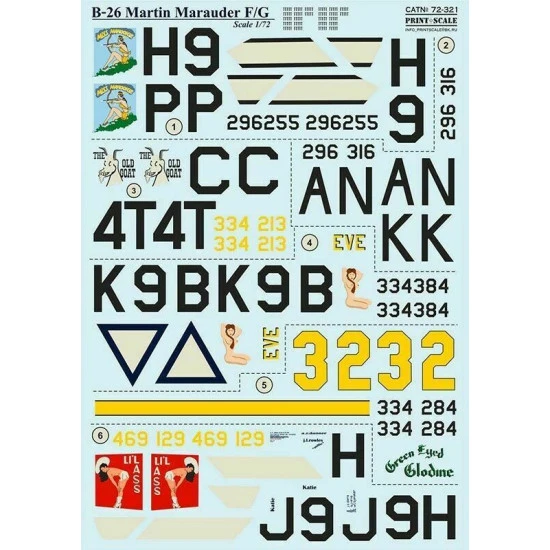 Print Scale 72-321 - 1/72 Martin Marauder B-26F/G In the complete set 1,5 sheets