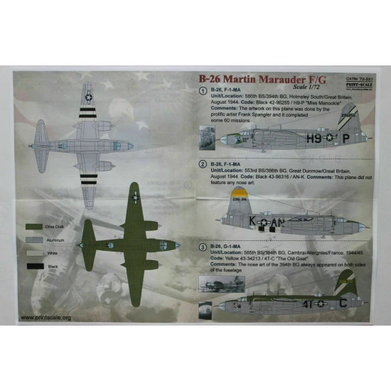 Print Scale 72-321 - 1/72 Martin Marauder B-26F/G In the complete set 1,5 sheets