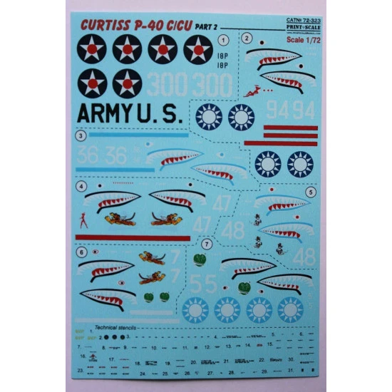 Print Scale 72-323 - 1/72 Curtiss P-40 C/CU part 2, Aircraft wet decal model