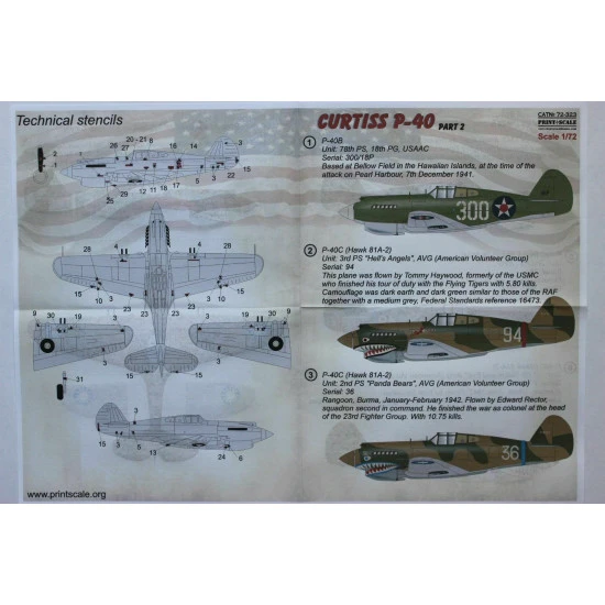 Print Scale 72-323 - 1/72 Curtiss P-40 C/CU part 2, Aircraft wet decal model