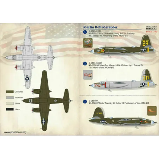Print Scale 72-325 - 1/72 B-26 Aircraft wet decal model in scale