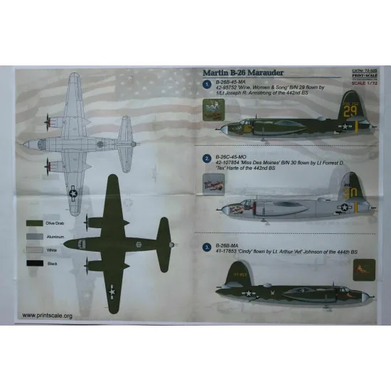 Print Scale 72-325 - 1/72 B-26 Aircraft wet decal model in scale