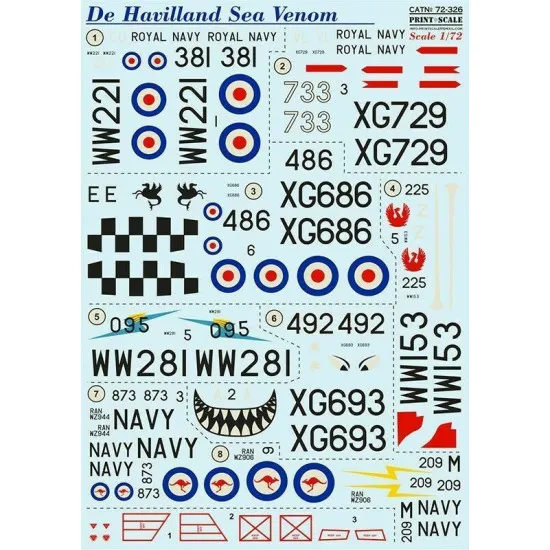 Print Scale 72-326 - 1/72 De Hevilland Sea Venom Aircraft wet decal model scale