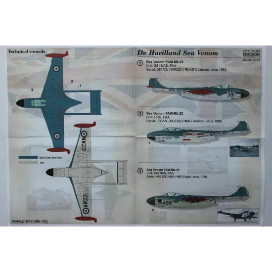 Print Scale 72-326 - 1/72 De Hevilland Sea Venom Aircraft wet decal model scale