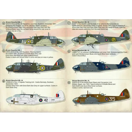 Print Scale 72-327 - 1/72 Bristol Beaufort Part 1 Aircraft wet decal model scale