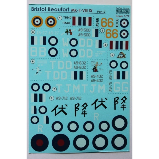 Print Scale 72-328 - 1/72 Bristol Beaufort Part 2 Aircraft wet decal model scale