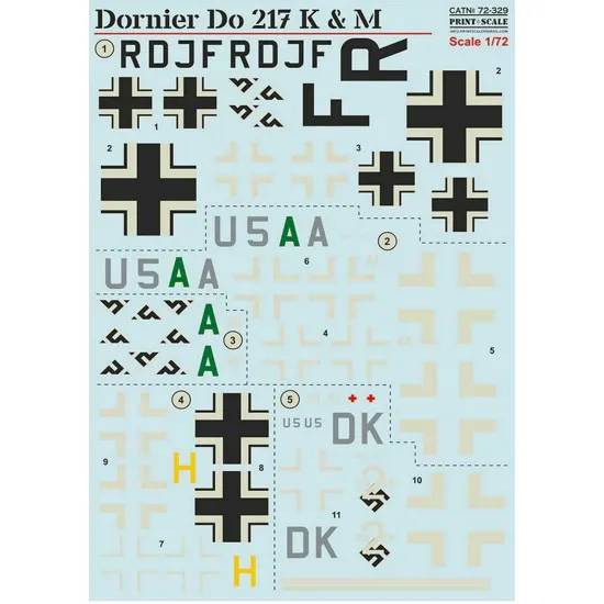 Print Scale 72-329 - 1/72 Dornier Do-217 K&M In the complete set 1.5 sheets