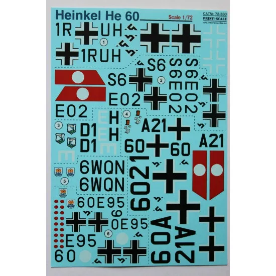 Print Scale 72-330 - 1/72 Heinkel He 60 part 1 Aircraft wet decal model in scale