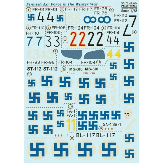 Print Scale 72-332 - 1/72 Finnish Air Force in the Winter war Aircraft wet decal