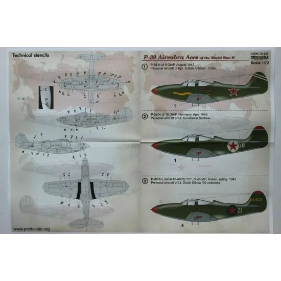 Print Scale 72-333 - 1/72 P-39 Aircobra Aces of the World War II, wet decal
