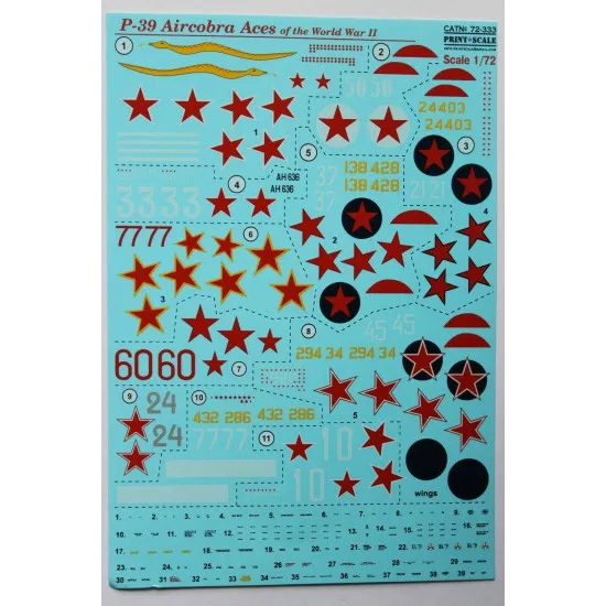 Print Scale 72-333 - 1/72 P-39 Aircobra Aces of the World War II, wet decal