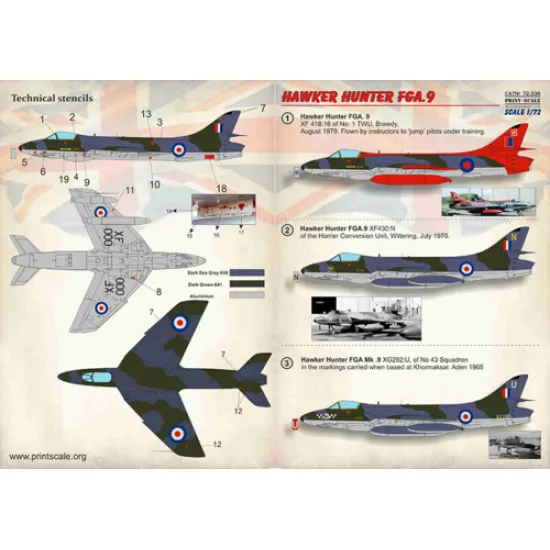 Print Scale 72-336 - 1/72 Hawker Hunter FGA.9, Aircraft wet decal model in scale