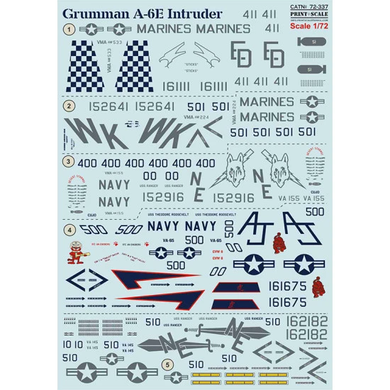 Print Scale 72-337 - 1/72 Grumman A-6 Intruder, Aircraft wet decal model scale