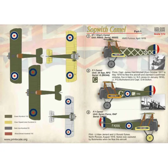 Print Scale 72-340 - 1/72 Sopwich Camel, Aircraft wet decal model in scale