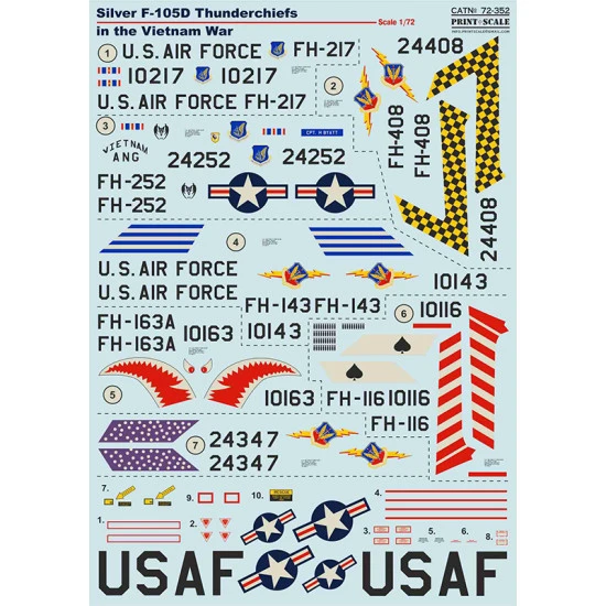 Print Scale 72-352 - 1/72 NEW Silver F-105D in Viet Nam War, Aircraft wet decal