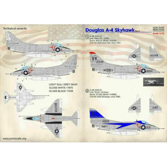 Print Scale 72-367 - 1/72 Douglas A4 Skyhawk. Part 1 complete set 1,5 sheets