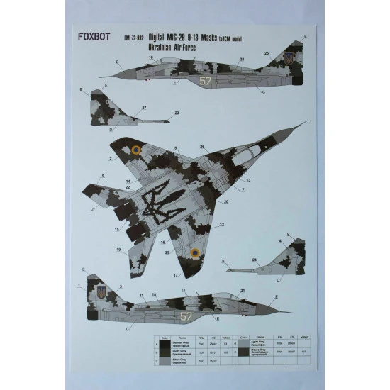 Foxbot 72-002 -1/72 Digital Masks for MIG-29 9-13 Ukrainian Air Forces FM 72-002
