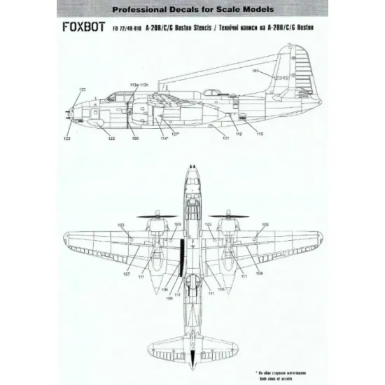 Us Stock Foxbot 48-010 - 1/48 Decals For Stencils For Douglas A-20b/C/G Boston Scale