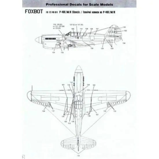 Foxbot 48-011 - 1/48 Decals for Stencils for Curtiss P-40E/M/K 1/48 Scale
