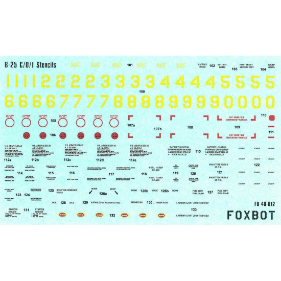Foxbot 48-012 - 1/48 Decals for Stencils for North Ameerican B-25C/D/J Mitchell