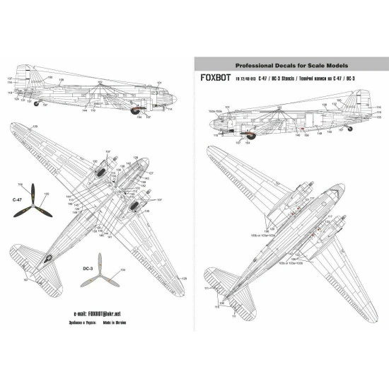 Foxbot 48-013 - 1/48 Decals for C-47 / DC-3 Stencils Scale Accessories