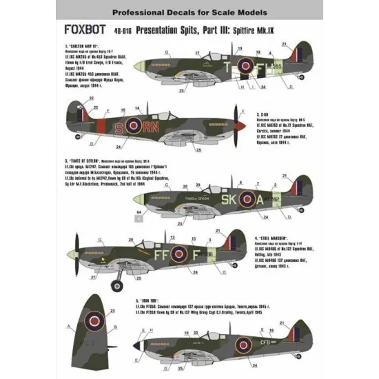 Foxbot 48-016 - 1/48 British Fighter MK. IX Presentation Spits Part 3 Scale