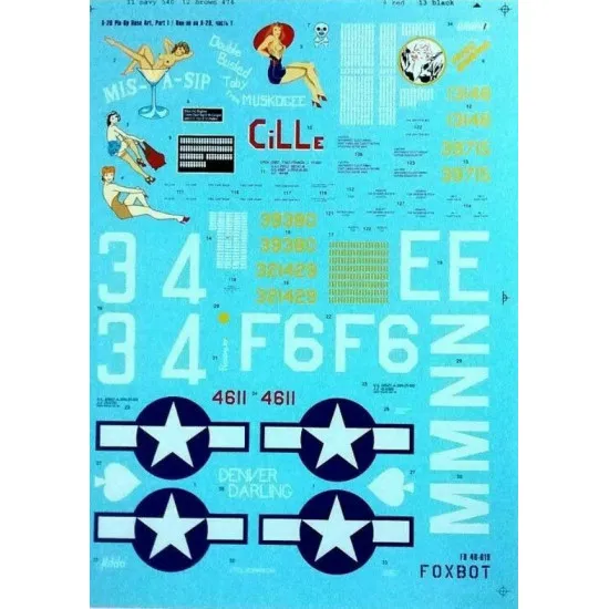 Foxbot 48-019 - 1/48 Douglas A-20 Boston Pin-Up Nose Art and Stencils Part 1