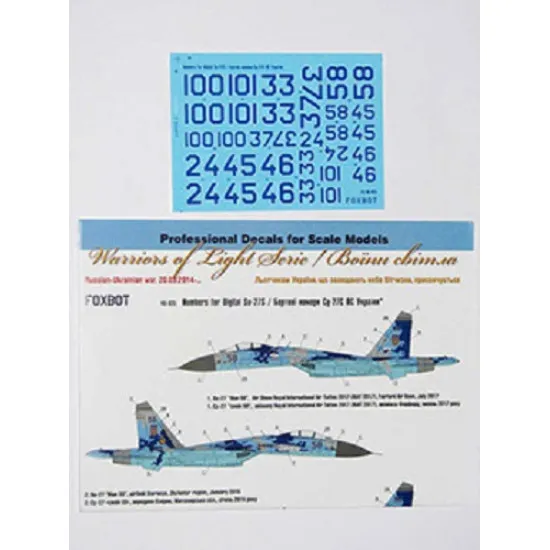 Foxbot 48-025 - 1/48 Decals Numbers for Sukhoi SU-27S, Ukrainian Air Forces