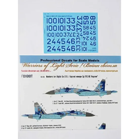 Us Stock Foxbot 48-025 - 1/48 Decals Numbers For Sukhoi Su-27s, Ukrainian Air Forces